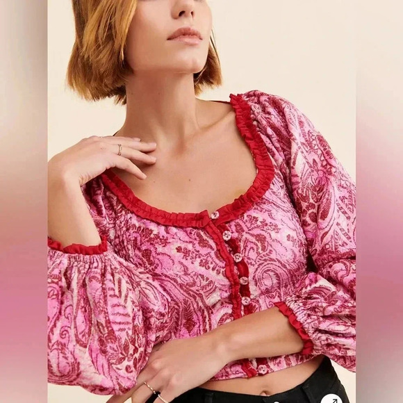 EUC Free People Dare Me Velvet Blouse - Picture 6 of 6